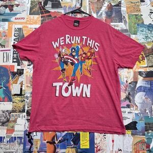 Marvel Avengers Iron Man Captain America Comic Graphic T-Shirt Red‎